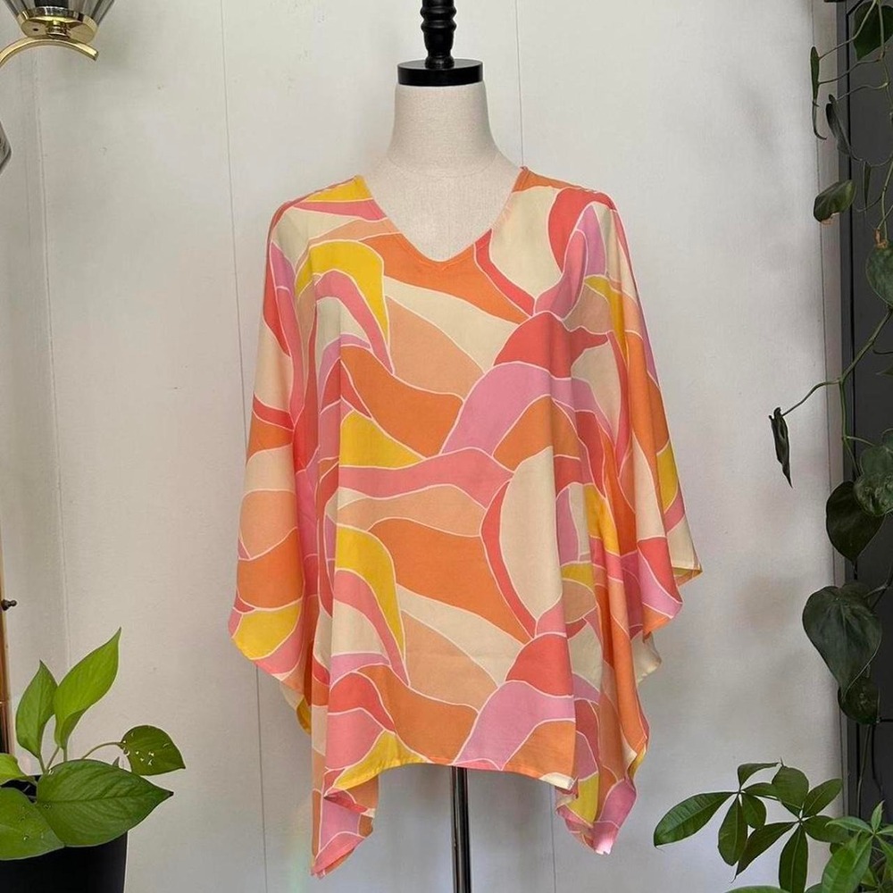 Belle by Kim Gravel Swim Cover-Up Top Orange Pink Psychedelic Swirl Oversized S